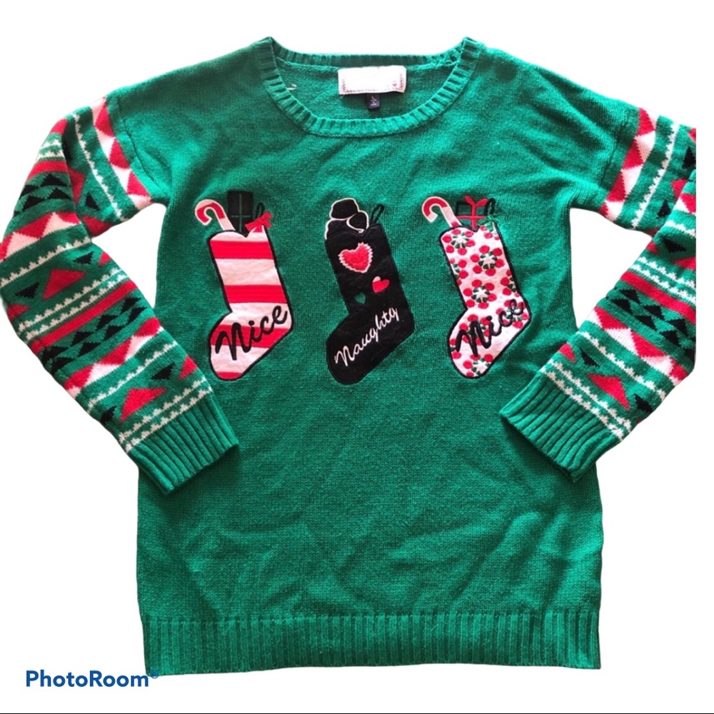 Ugly Christmas Sweater Naughty Nice Stockings L